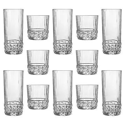 Buy 12pc America '20s Glassware Set Art Deco Highball Cocktail Glasses 370ml, 490ml • 47£