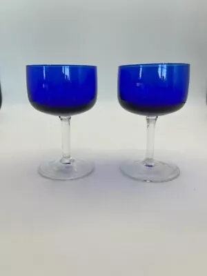 Buy Set Of 2 Cobalt Blue Drinking Glasses 4.5 In Height No Chips Or Cracks • 13.71£