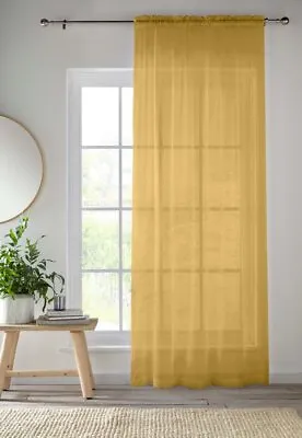 Buy Gold Crystal Plain Voile Unlined Curtain Panel Polyester Slot Top Single Panel • 11.99£