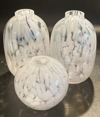 Buy Vintage Art Glass White Speckle Mottled Bud Vase Set Of 3 • 20£