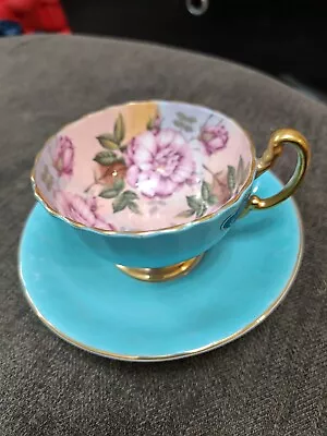 Buy Aynsley Teacup And Saucer Three Cabbage Rose Vintage Bone China • 99£