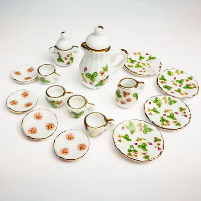 Buy 15Pcs/set 1:12 Dollhouse Miniature Tableware Porcelain Ceramic Tea Set Cups(-) • 5.45£