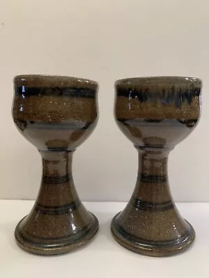 Buy Goblet Style Cup Candle Holder Decorative Glazed Pottery Signed Set Of 2 • 22.11£