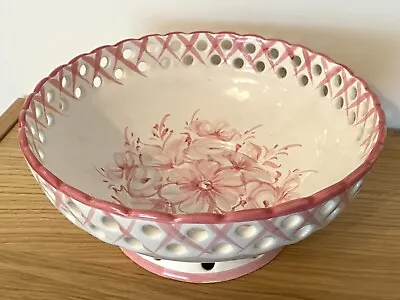 Buy Vintage Vestal Pottery Portugal Pink & White Bowl Dish 23cm Signed • 16£