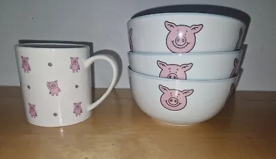 Buy Marks And Spencers Percy Pig, Mug X1 And Bowls X3 Fine Bone China Porcelain  • 9.99£