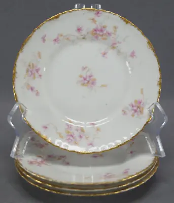 Buy Set Of 4 Haviland Limoges Pink Floral & Gold Bread Plates Circa 1903 - 1925 • 47.49£