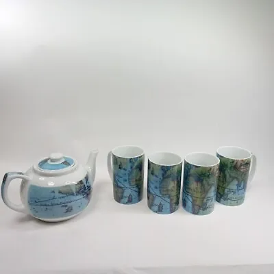 Buy Cardew's Globe Teapot & 4 Tall Mugs Ceramic 2007 Paul Cardew Collectable  • 79.99£