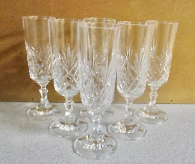 Buy SET OF 6 CRYSTAL CUT GLASS CHAMPAGNE FLUTES (1970's) • 25£