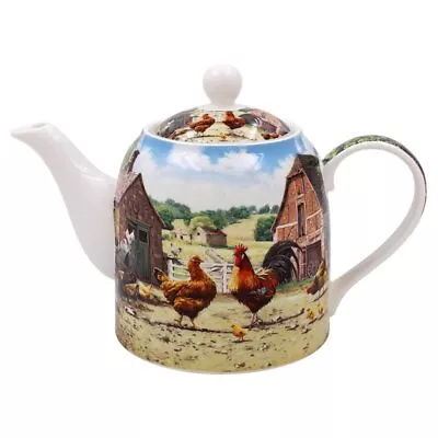 Buy Tea Pot Ceramic Fine China Cockerel & Hen Kitchen Tableware Farm Print Design • 17.25£