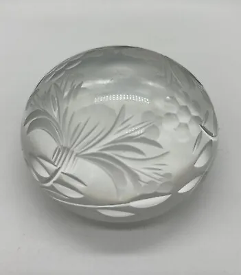 Buy Beautiful Floral Etched Glass Clear Paperweight • 20£