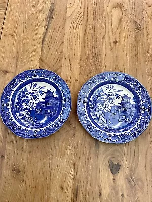 Buy 2 Burleigh Ware Willow Salad Plates Vintage 1930s Blue And White • 10£