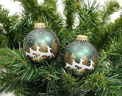 Buy Vintage Krebs Glass Ball Christmas Ornaments Glass Ball Snowy Woodland Reindeer • 18.93£