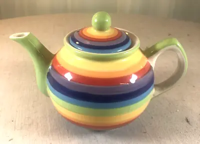 Buy Vintage Hand Painted Windhorse Rainbow Striped Ceramic Teapot 18x12cm • 8.20£