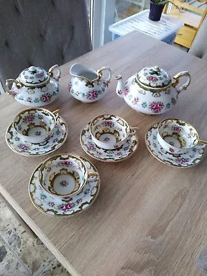 Buy Vintage NIPPON Gold Gilding Floral Tea Set 4 Cups & Saucers Teapot Cream & Sugar • 65£