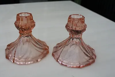 Buy 2 X SOWERBY PATTERN 2638 PINK GLASS CIRCULAR CANDLESTICKS CANDLE HOLDERS DECO • 15£