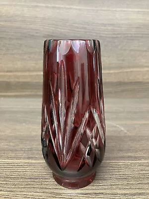 Buy Bohemia Cranberry Coloured Cut Glass Vase • 15£