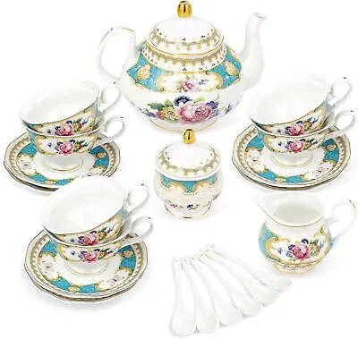 Buy European Porcelain Tea Set Gif Long Lasting Beauty Lead-free Durable 21PC • 161.03£