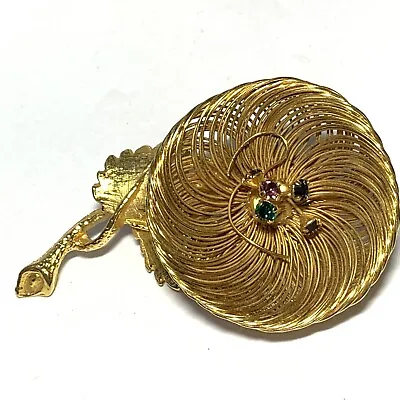 Buy VINTAGE Gold Wire Wrap FLOWER PIN Multi Color RHINESTONE Center STEM LEAVES • 15.11£