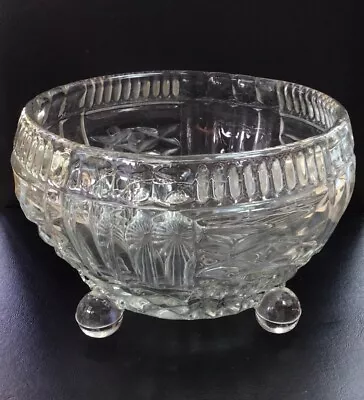Buy Vintage Heavyweight Clear Pressed Glass Footed Trifle Or Fruit Bowl • 8£
