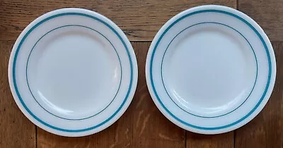 Buy 2 Pyrex Tableware 704-24 Vintage Milk Glass 7  Dinner Plates Blue Teal Stripe • 18.90£