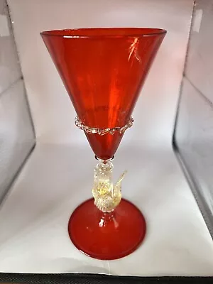Buy MURANO Salviati Handblown Italian Glass RUBY RED W/ Gold Fish Stem 8  MINT! • 160.48£