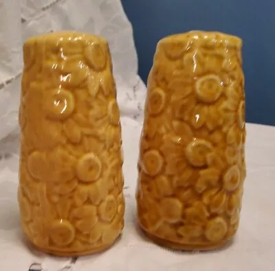 Buy  Vintage Portugal Pottery Salt And Pepper Shakers Fruit Pattern 10.25cm Yellow • 6£