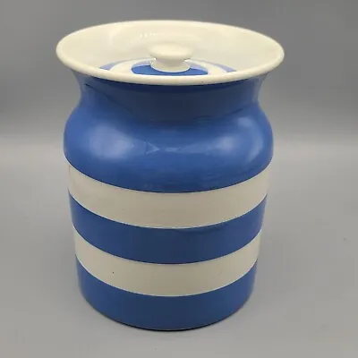 Buy Antique Cornish T.G. Green Blue White Stripe Lid Jar Canister 7  Tall England • 40.34£