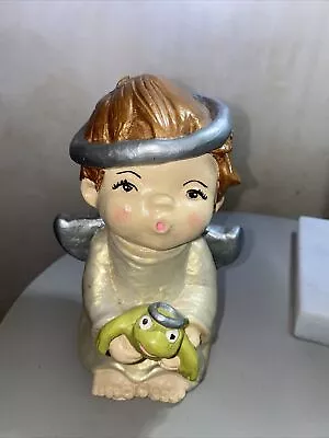 Buy Vintage Ceramic Hand Painted 1970’s Mold Angel Holding A Frog- 7” • 15.63£