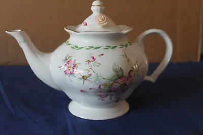 Buy Vintage Arthur Wood Teapot  Pink Floral  Design With Green And Gold Edges • 17.50£