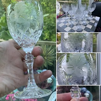 Buy 👀 1 WHITE WINE Glass LEAD CRYSTAL ENGRAVED GRAPEVINE CUT GLASS BRIERLEY HILL 6” • 28£