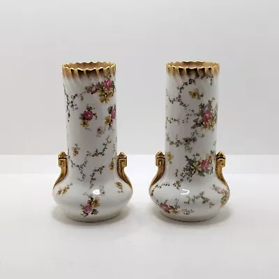 Buy George Jones & Sons Crescent China Vases, Pair, Art Deco, Gilded Floral, Antique • 48£