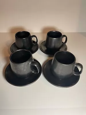 Buy Black Prinknash Abbey Pottery Tea Cup & Saucer - Set Of 4 • 18£