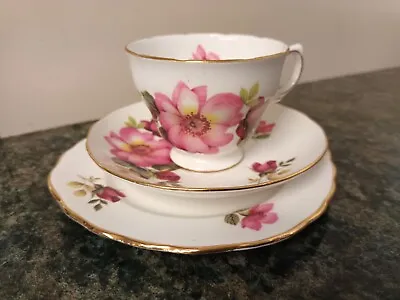 Buy Queen Anne Bone China - Pink Roses - Trio Set, Cup, Saucer & Side Plate - S7 • 5£