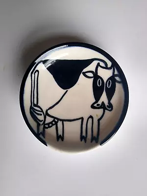 Buy Small Pottery Dish With Folk Art Cow Design KD Karen Donleavy Spoon Rest Trinket • 24.99£