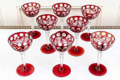 Buy 8 FINE QUALITY RUBY CUT-TO-CLEAR TALL Bohemian SHERBET CHAMPAGNE GLASSES Czech • 141.36£