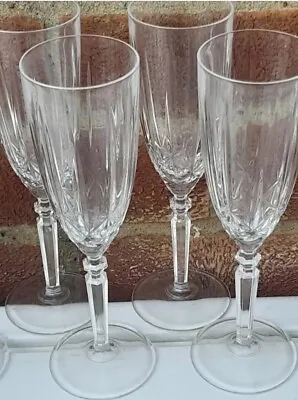 Buy 4 Crystal Cut Champagne Flutes, Xmas Glasses, Unique Stem, 22cm Tall, Excel Cond • 11.99£