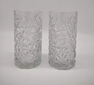 Buy Vintage Cut Glass Clear Drinking Tumblers Lot Of 2 Highball Glasses USA 32 Heavy • 28.35£