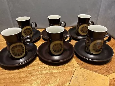Buy Vintage 1970's DENBY ARABESQUE Pottery Coffee Set 4 X Cups & Saucers • 17.90£
