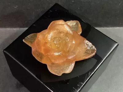 Buy Vintage Daum France Pate De Verre Amber Glass Rose Flower, Signed, 5.7 X 5 X 3cm • 165£