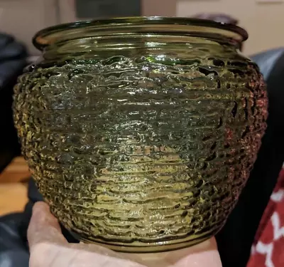 Buy Vintage 70s Green Glass Beehive Bark Vase Bowl NATIONAL POTTERIES Cleveland OH  • 7.67£