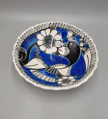 Buy A Hand Painted Studio Footed Mexican Talavera Pottery Bowl, Bird Decoration. • 25£