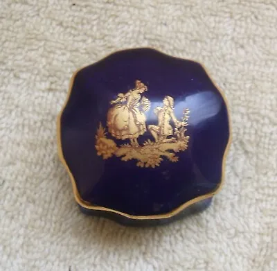 Buy Vintage Limoges Cobalt Blue And Gold Porcelain Trinket Ring Box 1 3/4 In Square • 16.10£
