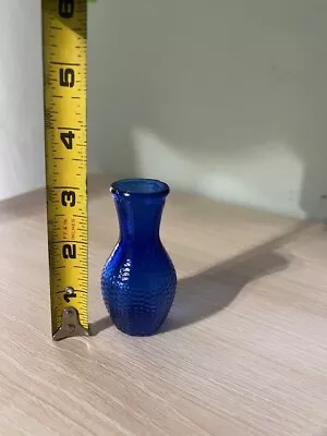 Buy Vintage Cobalt Blue Glass Miniature Bud  Vase. 3” Hobnail • 14.25£