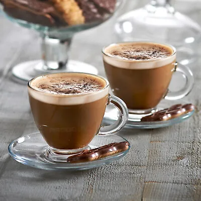 Buy Glass Coffee Cappuccino Tea Cups & Saucers Set Small 200ml Hot Drinks Glasses • 11.40£