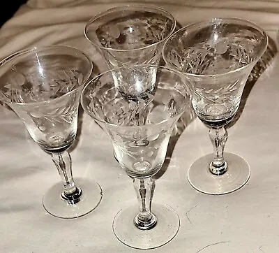 Buy 4 Decorative Heisey Crystal Floral Hawkes Cut Glass Cups Glassware Drinkware • 28.40£
