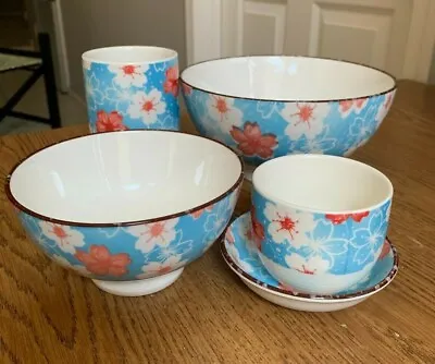 Buy Blue And White Floral Asian Bowl/Dinnerware Set 5 Piece Matching Set Beautiful! • 28.44£