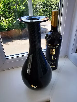 Buy Vintage Murano Style Black Amethyst Spiral Pattern Art Glass Vase. • 120£