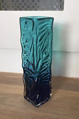 Buy Vintage Retro  1960’s Tajima Art Glass Vase Rippled Textured Teal Blue Cased • 12£
