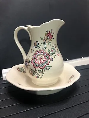 Buy 7” Floral Hand Painted White Flowery Pitcher Jug And Bowl Wash Set Royal Winton • 75£