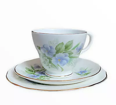 Buy Vintage Duchess Clare (434) Bone China Tea Set Trio Blue Floral Gilded Trim • 7.99£